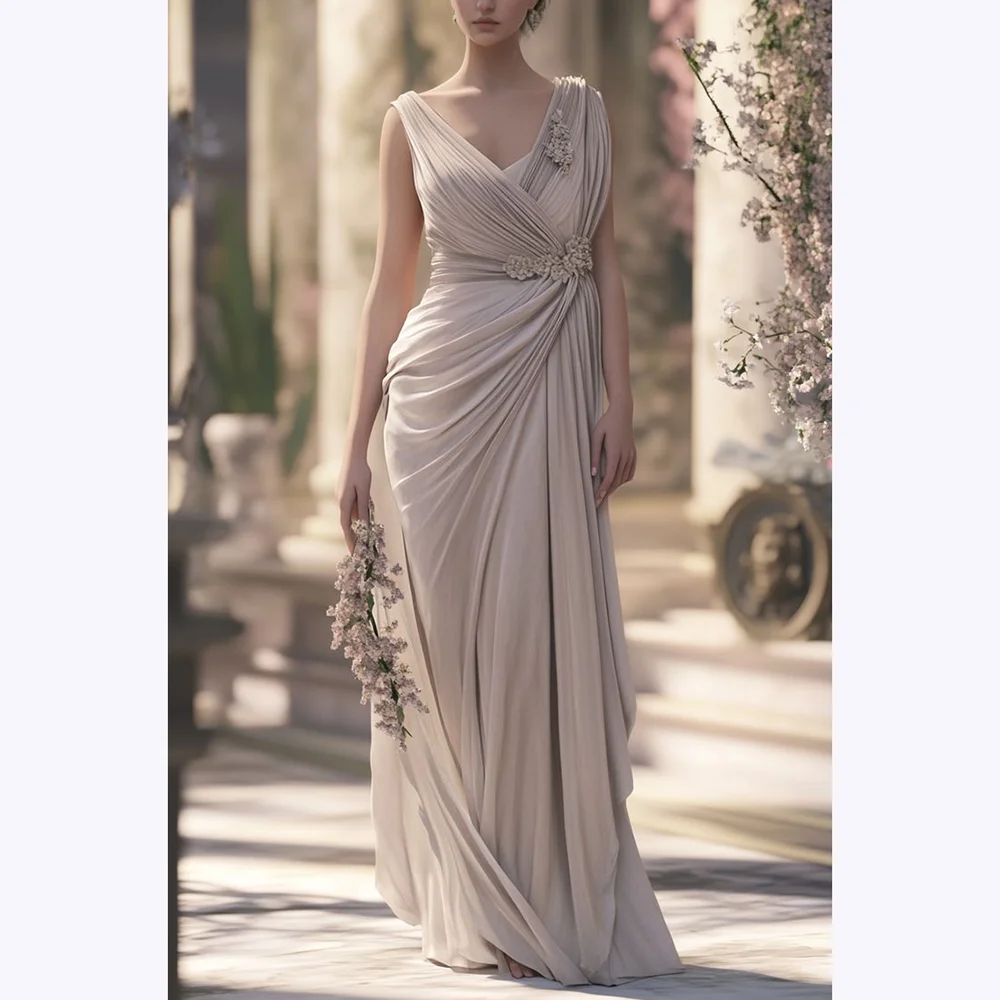 

Exquisite Chiffon Evening Dresses Chic Appliques Sleeveless Pleats A Line Dress Floor Length High Quality Prom Gown Customized