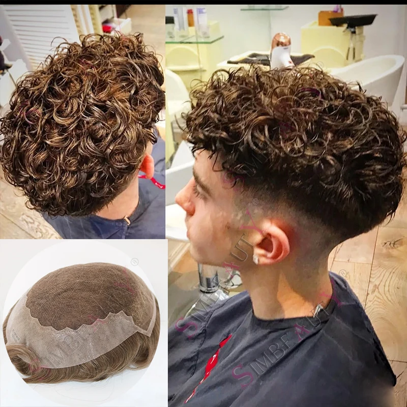 

Мужской парик Brown Q6 System с невидимой линией роста волос, 18 мм, кудрявый, на швейцарской сетке и полиуретановой основе, серый, из натуральных индийских человеческих волос, капиллярный протез