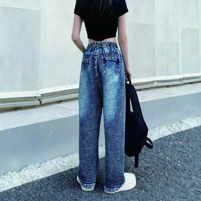 Girls Imitation Jeans retro Unicorn Print StreetwearY2KAesthetic Imitation Denim Long Pants