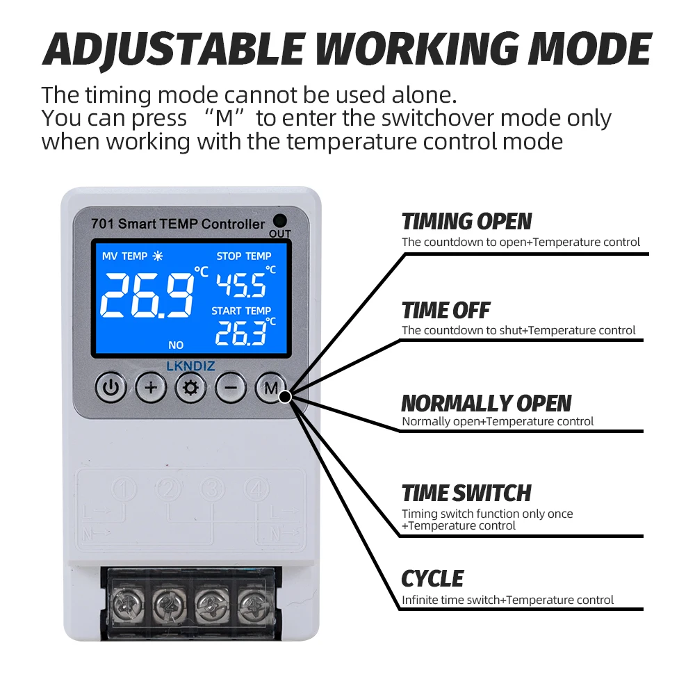 Controlador de temperatura inteligente, termostato constante, interruptor de controle de temporização, controle de ciclo, opção de cabeça de sensor múltiplo, ac 220v