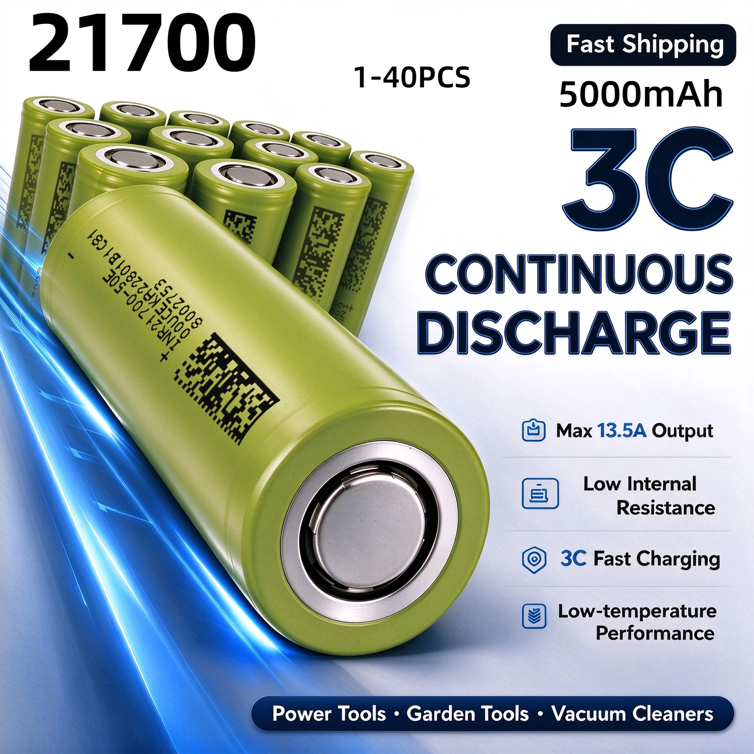 1-40PCS 21700 Battery 3.7V 5000mAh 50E Rechargeable Li-ion Batteries for Flashlights,Power Tools,Toys,Decor Lights