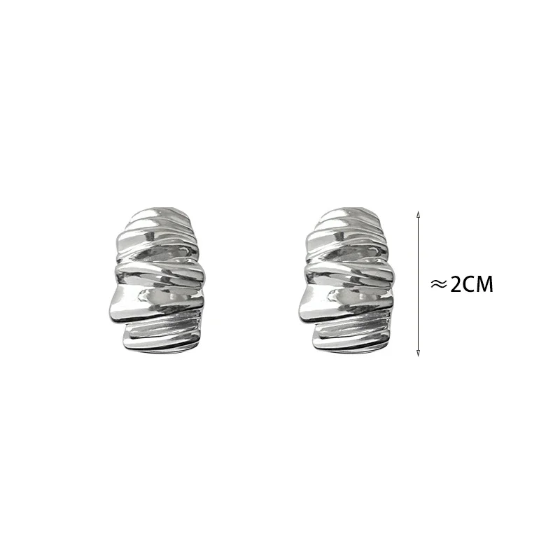 925 Sterling Silver Minimalist Irregular Wrinkled Stud Earrings for Women Trendy Fashion Jewelry Light Luxury Accessories