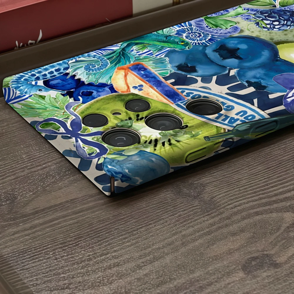 الأزرق الكولاج الفن قضية الهاتف لسامسونج غالاكسي S25 S24 S23 الترا زائد A35 A75 لامع HD الغلاف الصلب فيلم شل