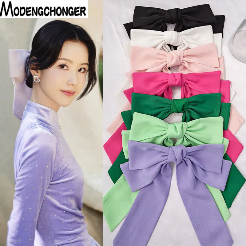 Spring New Fashion Purple Hairpins Big Barrette Bow For Woman Streamer Korean Ponytail Spring Clip Headwear Hair Accessories