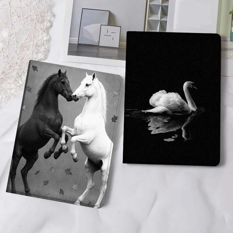 

Чехол для планшета Samsung Galaxy Tab S6 S11 A A7 A8 A9 A11 10.1 10.4 10.5 Plus Lite с рисунком «Черно-белый конь»