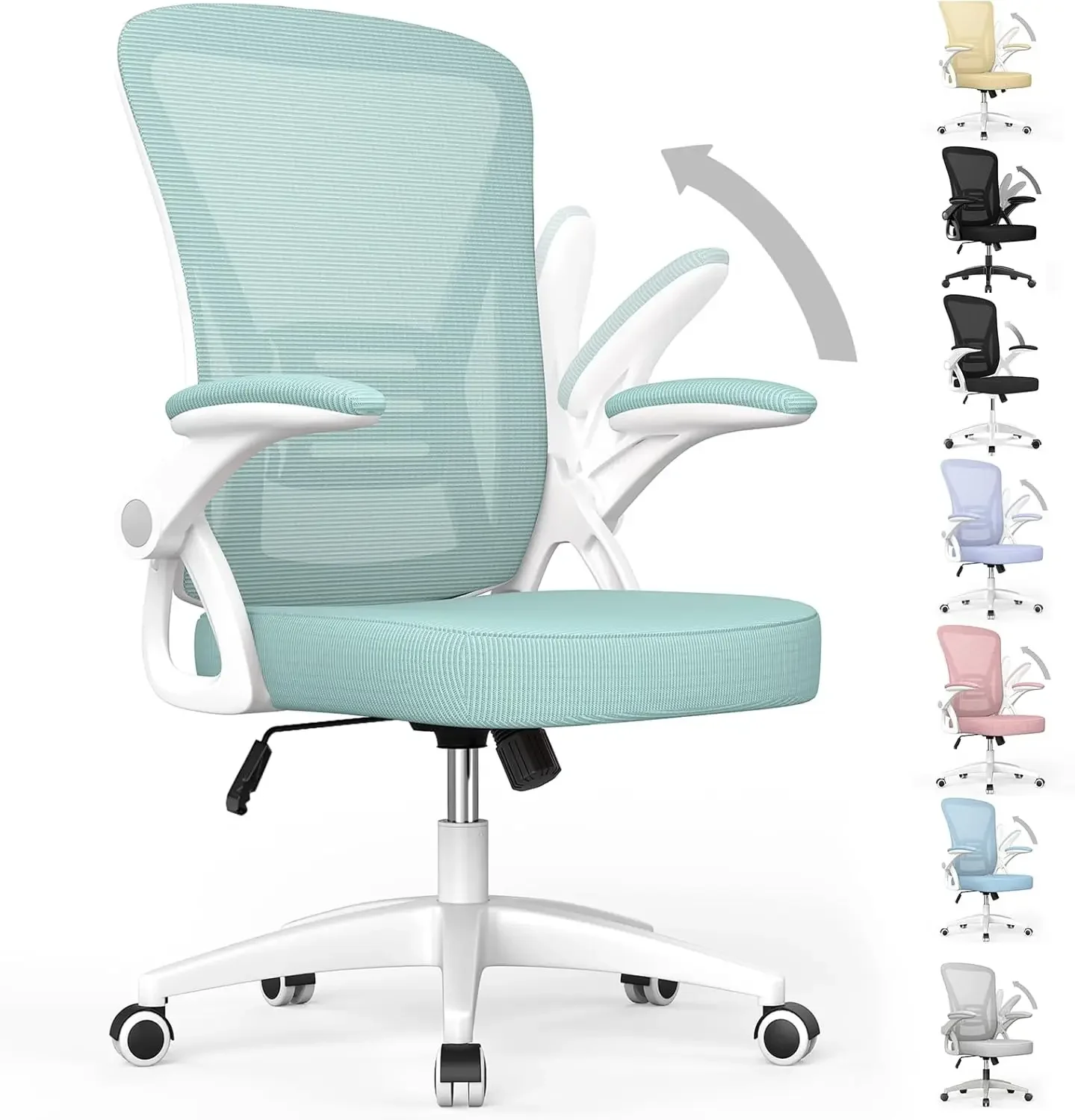 

Ergonomic Office Chair, Mid Back Desk Chair with Adjustable Height, Swivel Chair with Flip-Up Arms and Lumbar Support, Green