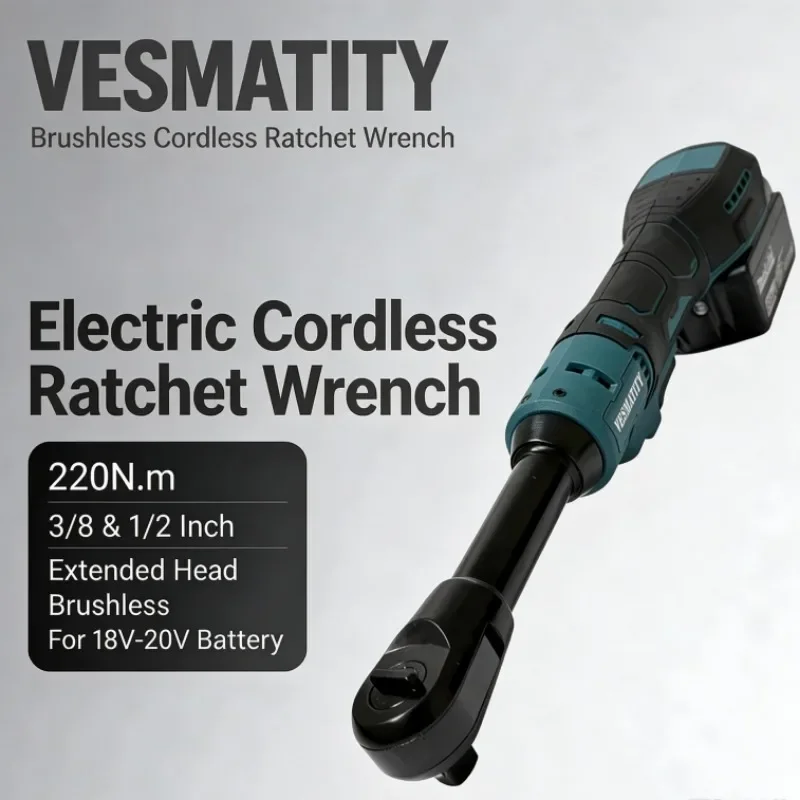 Cordless Ratchet Wrench 220N.m 3/8 1/2 Inch Extended Head Screw Nut Remover Brushless Stage Construction For 18V-20V Battery