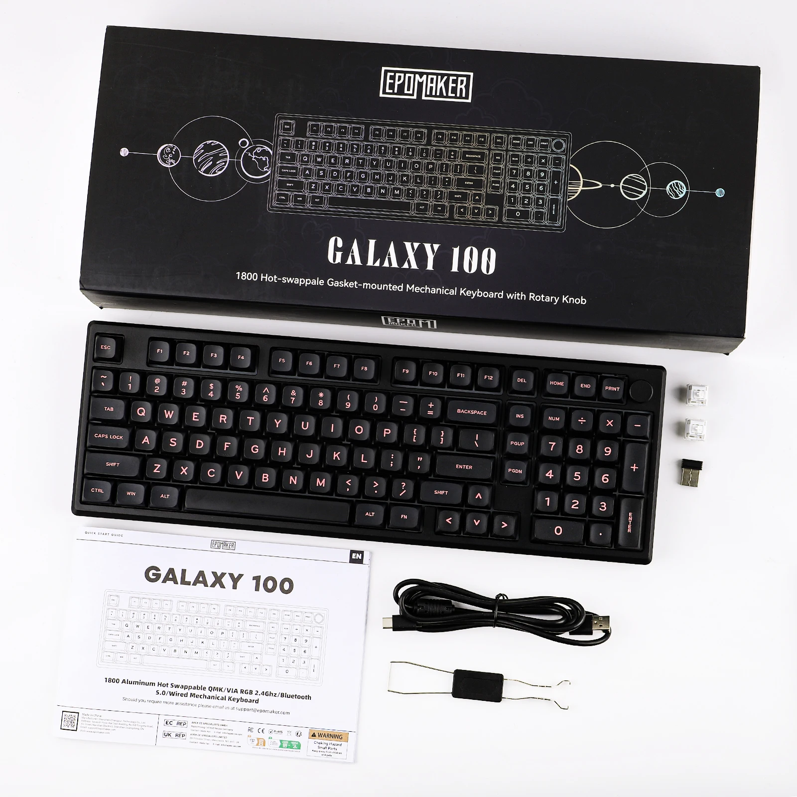 Galaxy100(EPOMAKE)QMK/VIA 1800 Layout Aluminum USB-C/BT5.0/2.4Ghz
