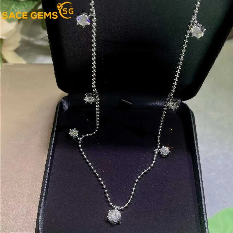 

SACE GEMS D VVS1 Full Moissanite Diamond Pendant Necklaces for Women Sparkling Wedding Party Jewelry GRA S925 Sliver Necklace