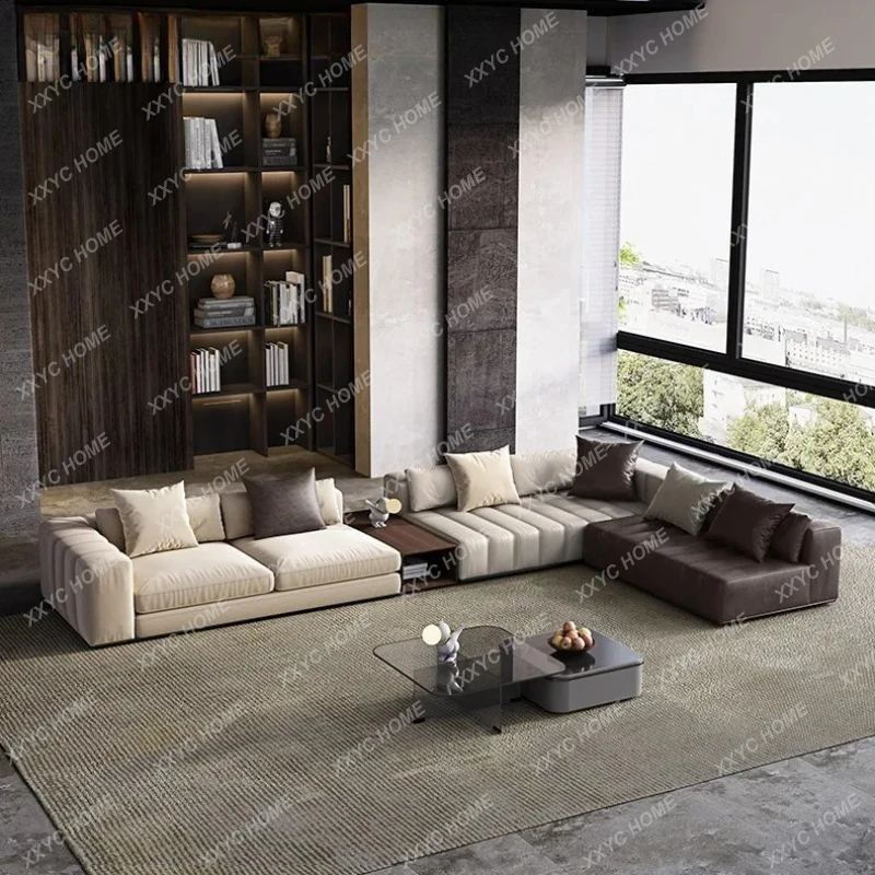 Lminimalist light luxury piano keys leather first layer cowhide straight row sofa