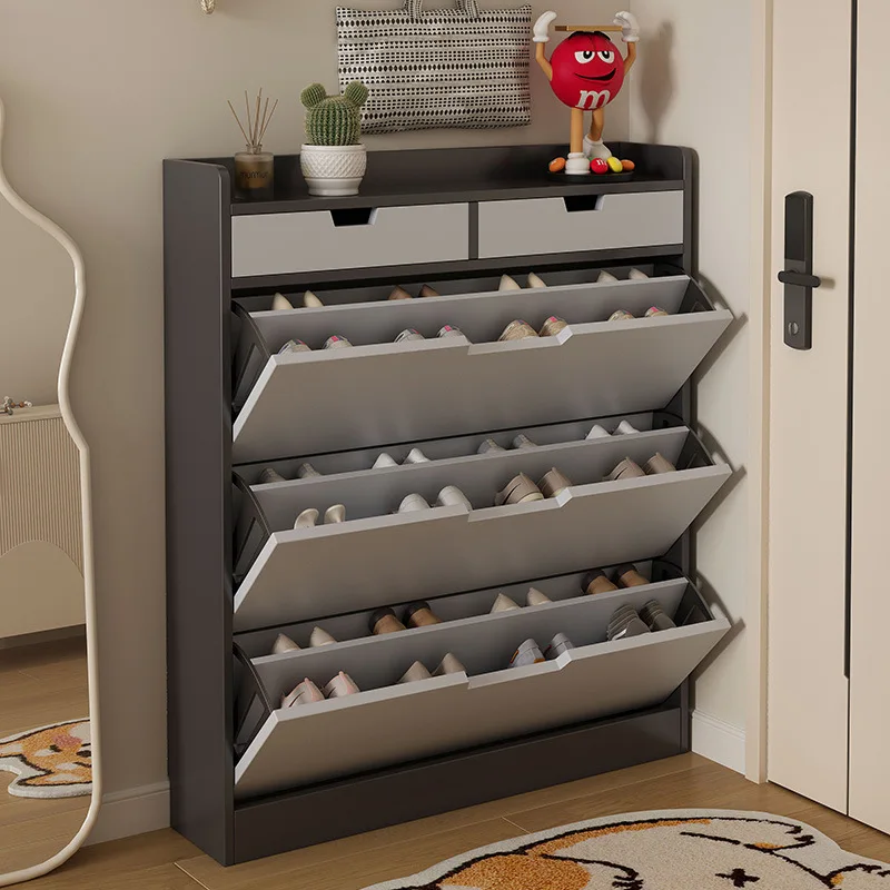 

Tipping bucket shoe cabinet household entry simple modern large capacity ultra-thin shoe rack balcony living room wooden locker