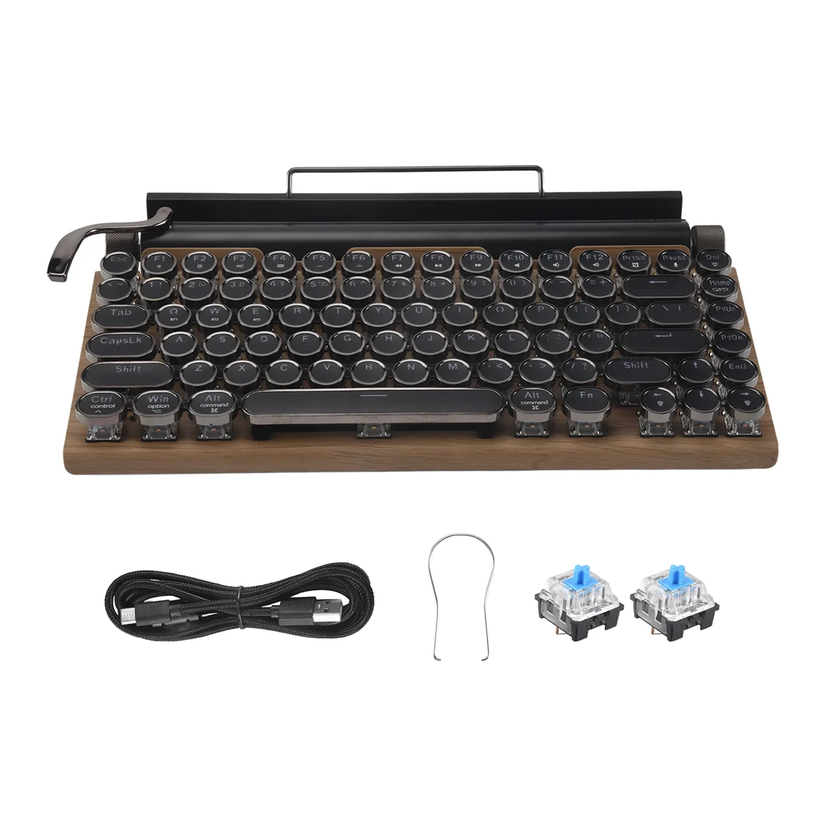 لوحة مفاتيح آلة كاتبة POP-lRetro لوحة مفاتيح ميكانيكية لاسلكية تعمل بالبلوتوث 83 مفتاحًا لوحة مفاتيح كمبيوتر للكمبيوتر المحمول