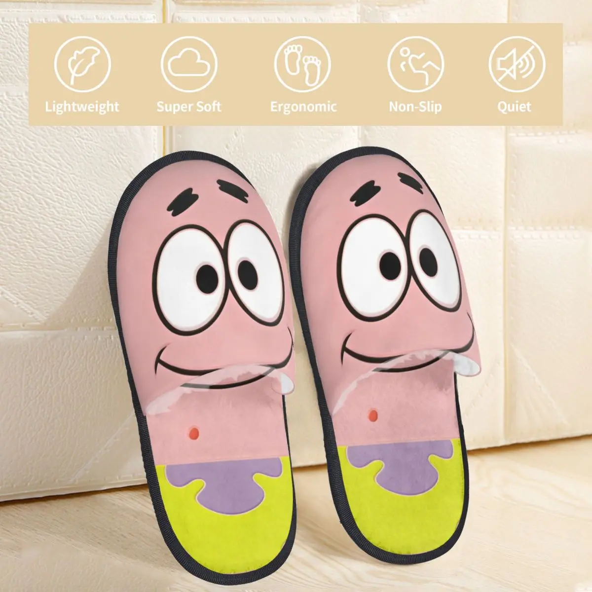 SpongeBobed Anime Cartoon House Slippers Non-skid Patrick Star Cozy Household Fur Slides Slippers Indoor