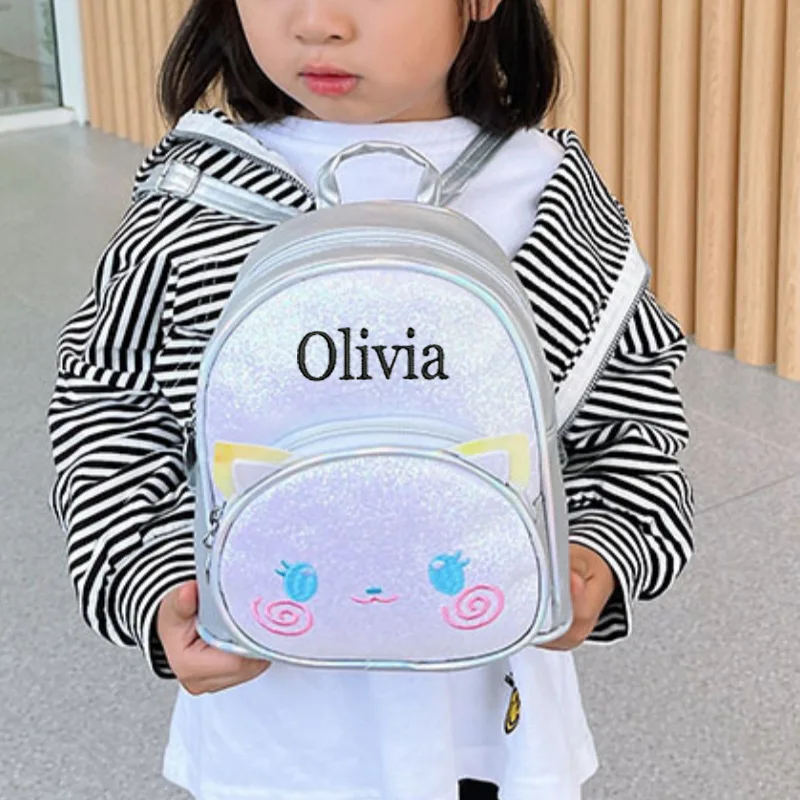 Personalized Cute Kitten Children's Backpack, Colorful And Shiny Girl Baby, Cute Cartoon Fashion Princess Bag, Small School Bag