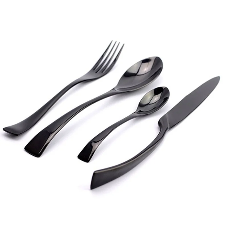 4/16/24 Pcs Classical Black Rose Cutlery Set 18/10 stainless steel Dinnerware Set Service For 6 Drop Shipping