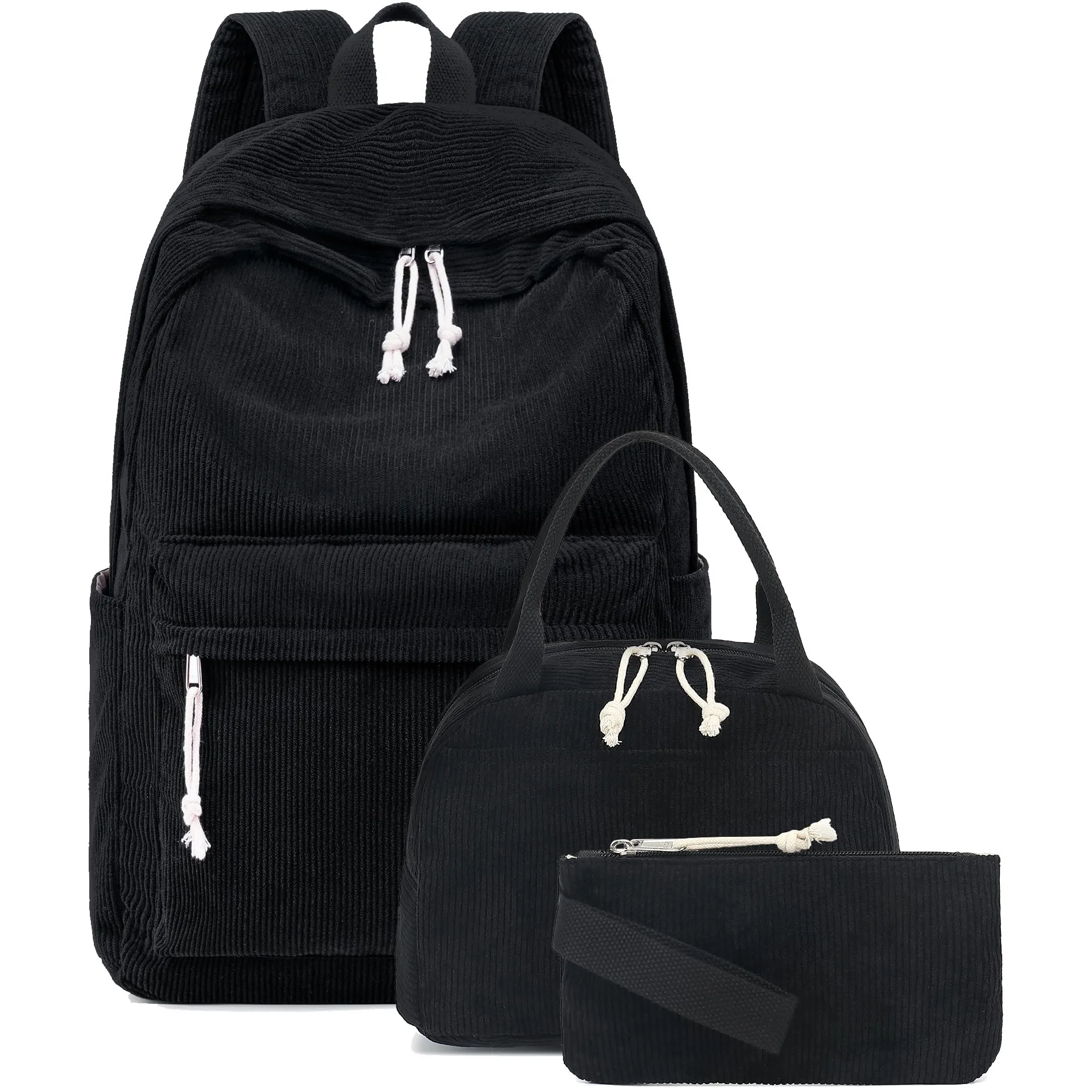 3/set Corduroy Backpacks Strawberry Multi-function Schoolbag Casual Travel Large Capacity Daily Lightweight Students School Bag