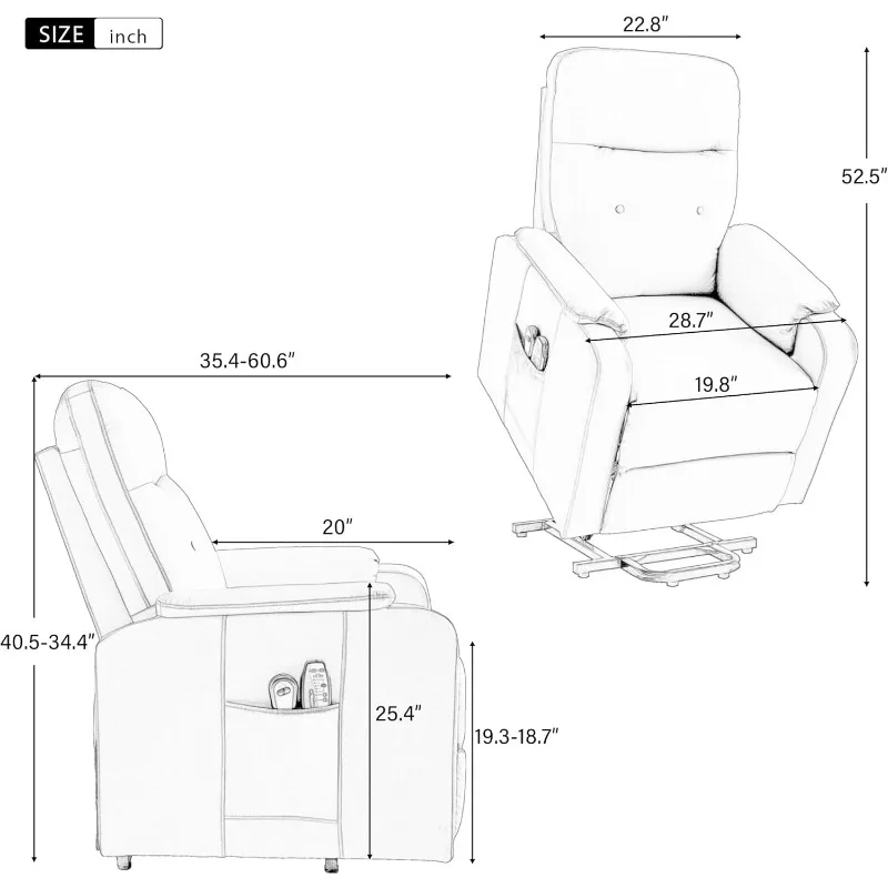 Massage Recliner Chair Electric Power Lift Chairs w/ Side Pocket,Adjustable Massage and Heating Function for Adults&Seniors,Grey