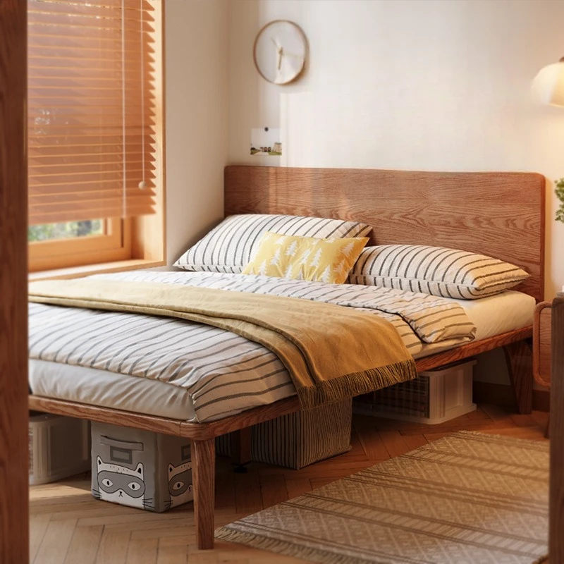 

Side solid wood bed small apartment log style high foot modern simple 1.35 meters very narrow