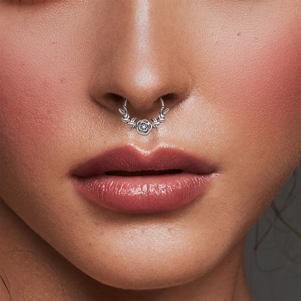 ASTM F136 Titanium Rose Septum Hoop 16G CZ Hinged Segment Nose Ring Ear Cartilage Tragus Helix Daith Earring Piercing Jewelry