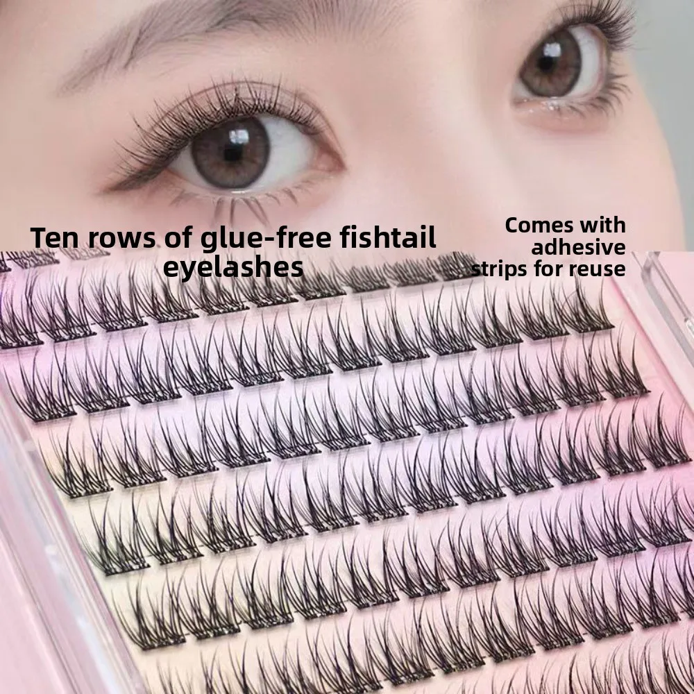 رموش صناعية خالية من الغراء على شكل ذيل السمكة، ثلاثية محاكاة المنك، طبيعية يومية