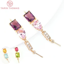(6619) 2PCS 6.5x42MM 24K Gold Color Brass with Zircon Tassel Charms Pendants High Quality DIY Jewelry Making Findings Wholesale