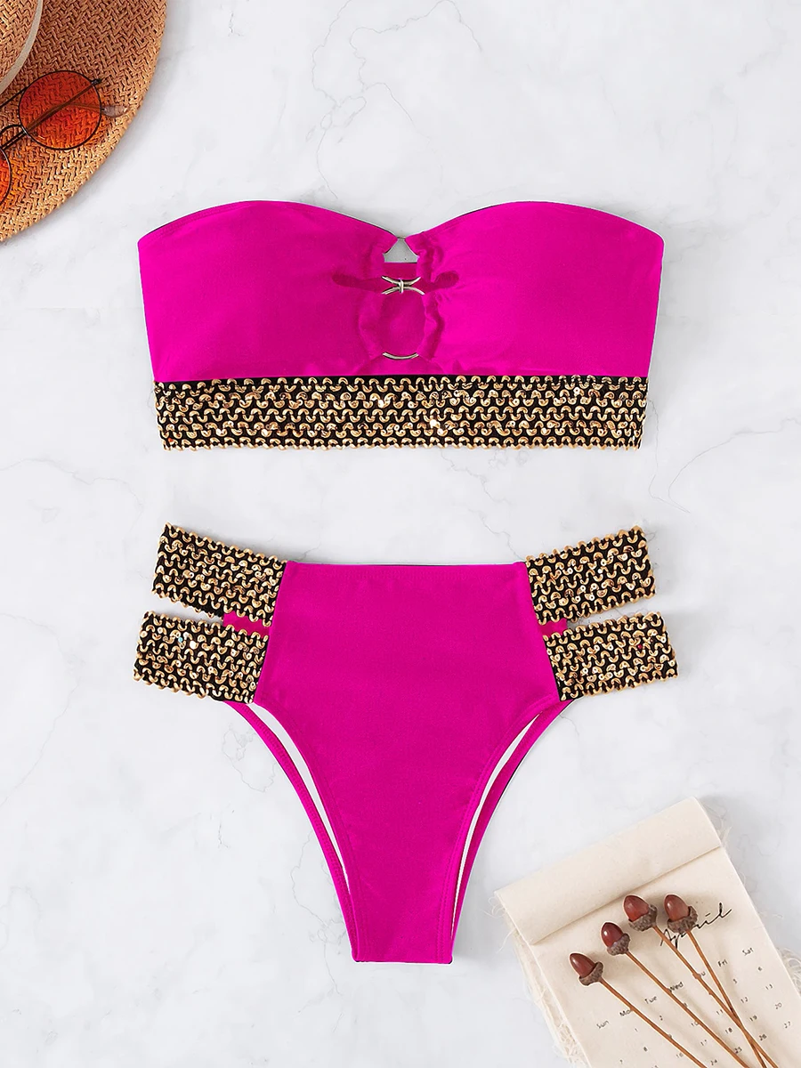 Imagem -06 - Conjunto de Biquíni Sexy em Bandeau Feminino Maiô Feminino Roupas de Banho Cintura Alta Banho Moda Praia Roupa de Banho 2023