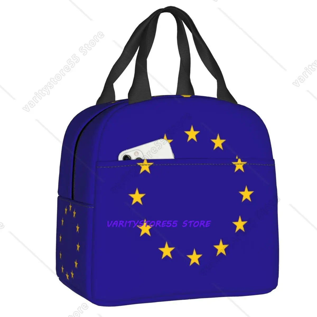 Custom EU European Union Flag Thermal Insulated Lunch Bag Women Portable Lunch Container for School Multifunction Food Box