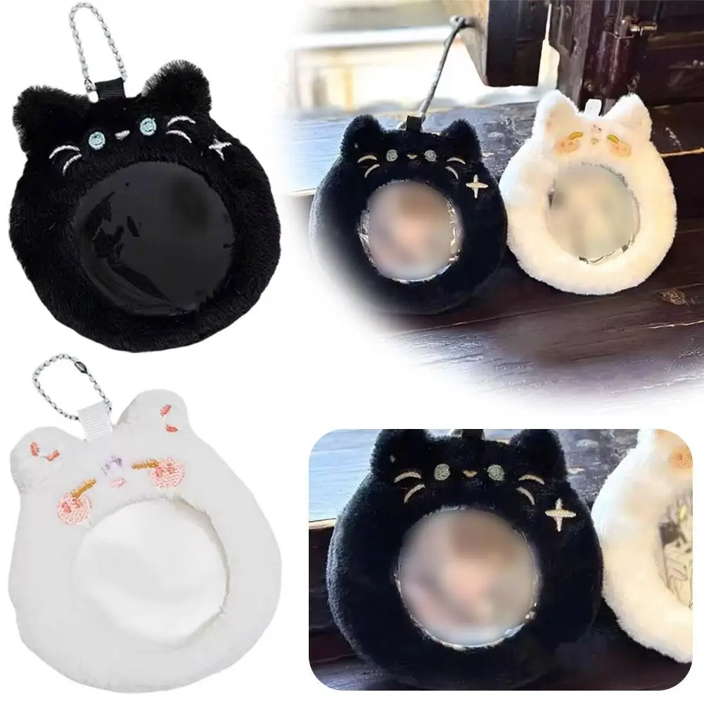 Cute Plush Badge Cover ID Card Holder Display Bag Pendant Protector Portable Bag Storage Photo Photo Round E0I0