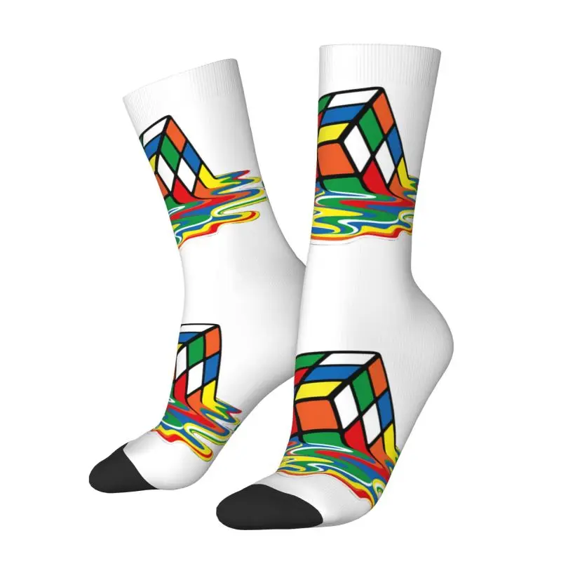 Melted Rubix Cube Rubiks Men's Crew Socks Unisex Funny Geometric Math Magic Spring Summer Autumn Winter Dress Socks