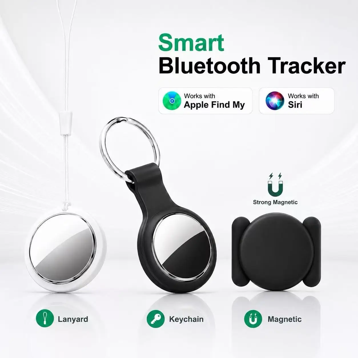 Smart Bluetooth Tracker Works with Apple Find My Siri, 3-in-1 Magnetic Keychain Lanyard Mini Finder for Keys Wallet Pet