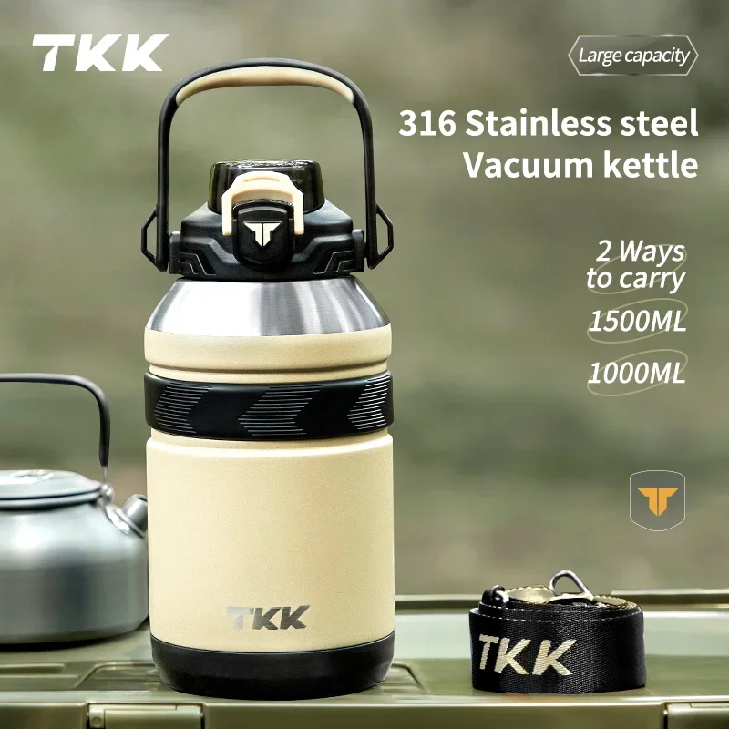 TKK 1L Large Capacity Cold Thermal Thermos Tumbler Stainless Steel Insulated Coffee Water Bottle Insulation Flask Pot Travel Mug