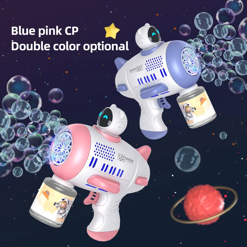 12 Holes Spaceman Bubble Gun Rocket Shape Soap Bubble Blower Maker with Light Bubble Machne Toys for Boys Girls Birthday Gift