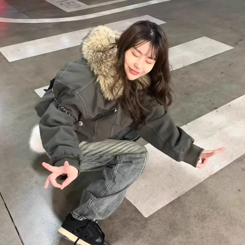 Veste d'hiver en coton pour femme, mode coréenne, avec velours épais et manteau court, vêtements féminins, nouvelle collection 2025