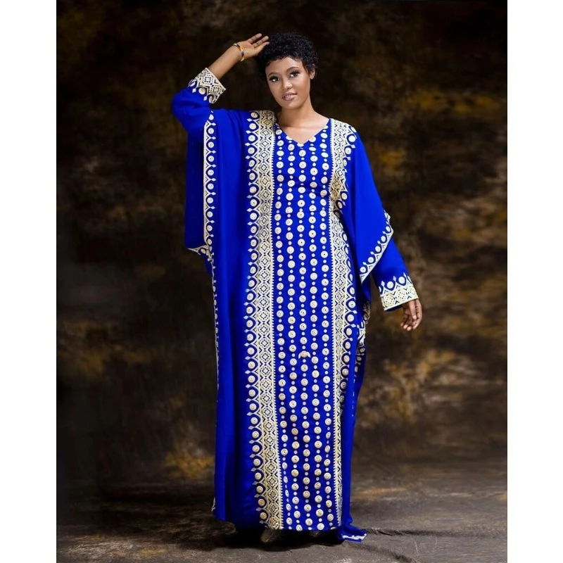 Royal Blue Moroccan Dubai Kaftans Farasha African Abaya Dress Very Fancy Long Gown Fashion Trend