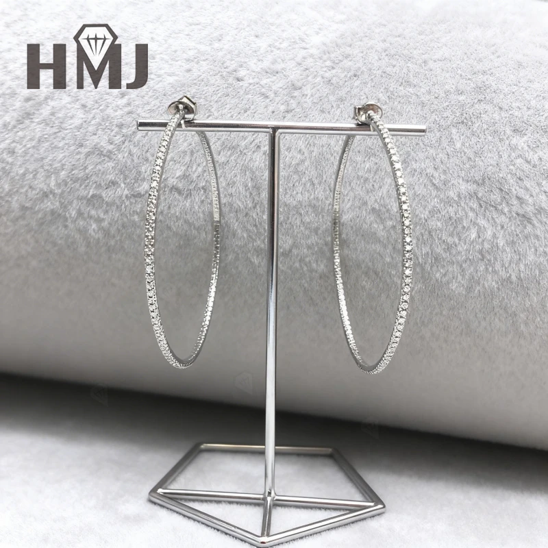 

Серьги-кольца Pave с муассанитом и бриллиантами круглой формы, стерлинговое серебро 925 пробы, преувеличенный стиль, роскошные модные очаровательные гипоаллергенные подарки