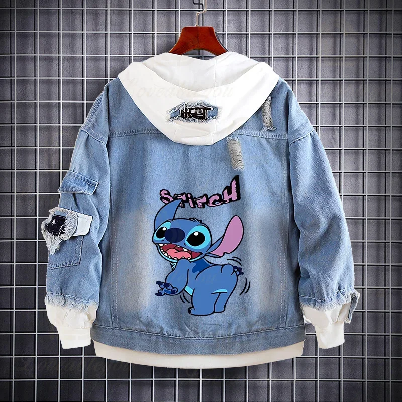 Dis Anime Cartoon Stitches Denim Jean Jacket Coat Harajuku Boy Girls Clothes Kawaii Denim Hoodies Spring Autumn Jackets