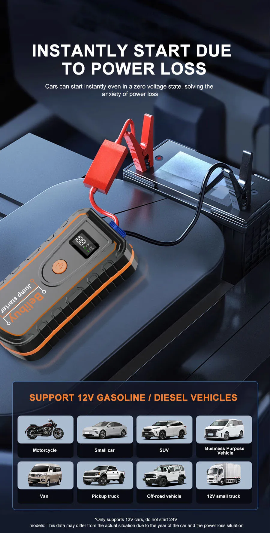 12V Auto-Starthilfe, Tragbare Notfall-Starter-Powerbank, Auto-Batterie-Booster, Autoelektronik-Zubehör für Notfälle – Detail 3