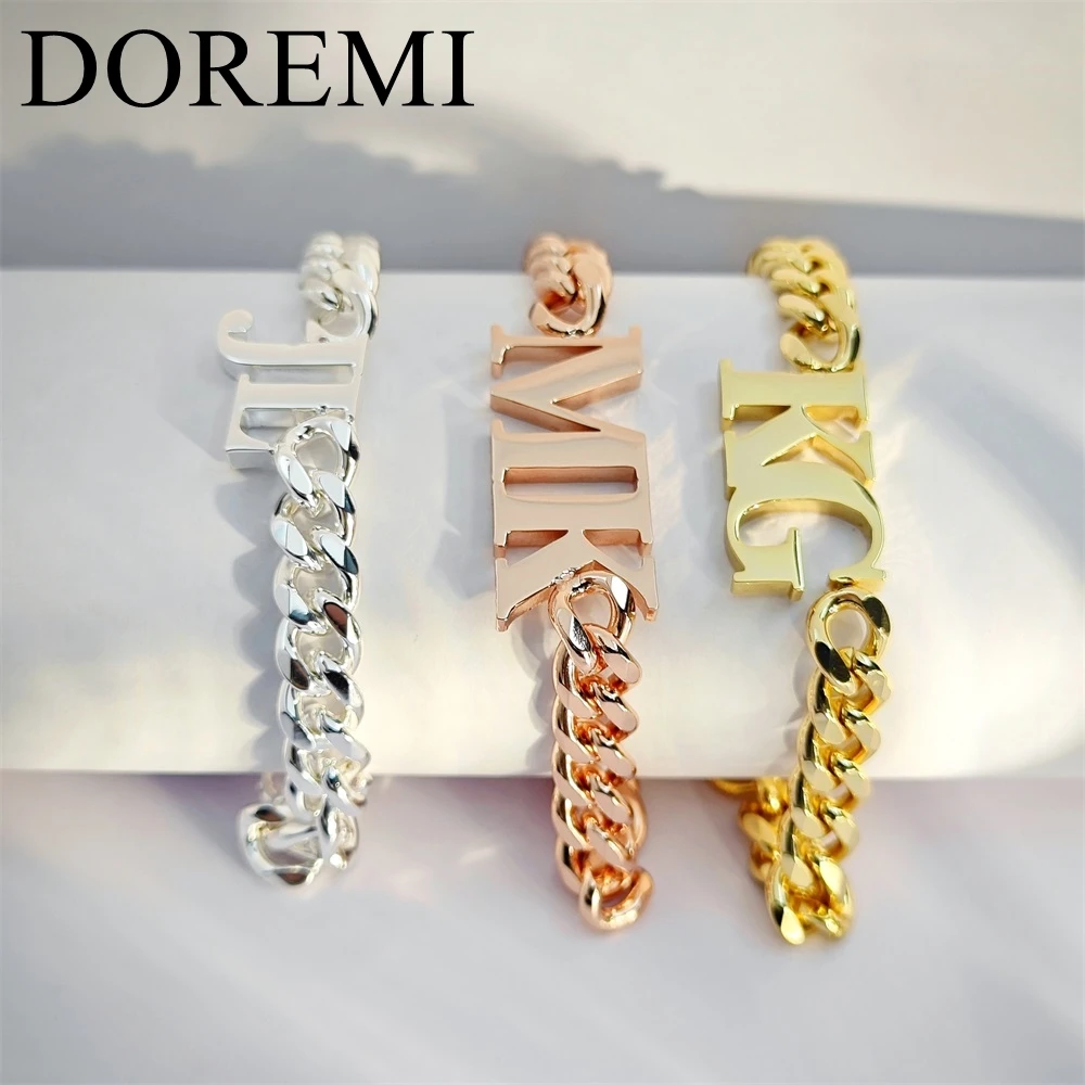 DOREMI 5mm Cuban Chain Initial Thick Letter Bracelet Men Custom Name Jewelry Personalization Stainless Steel Gift Jewelry
