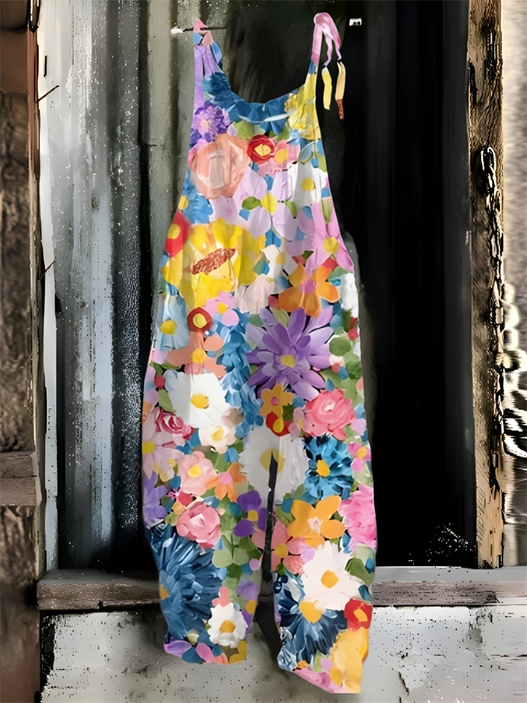 

Women's Fashion Suspender Jumpsuit Floral Print Women's Clothing Sets Loose And Comfortable Women's Jumpsuit Clothing