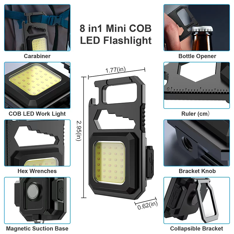 VAORLO ไฟฉาย LED 8 IN 1ซัง,ไฟฉายขนาดเล็ก800ลูเมน550มิลลิแอมป์ต่อชั่วโมงสำหรับเดินตั้งแคมป์รถยนต์ชุดโคมไฟกลางแจ้งขนาดเล็กแบบพกพา