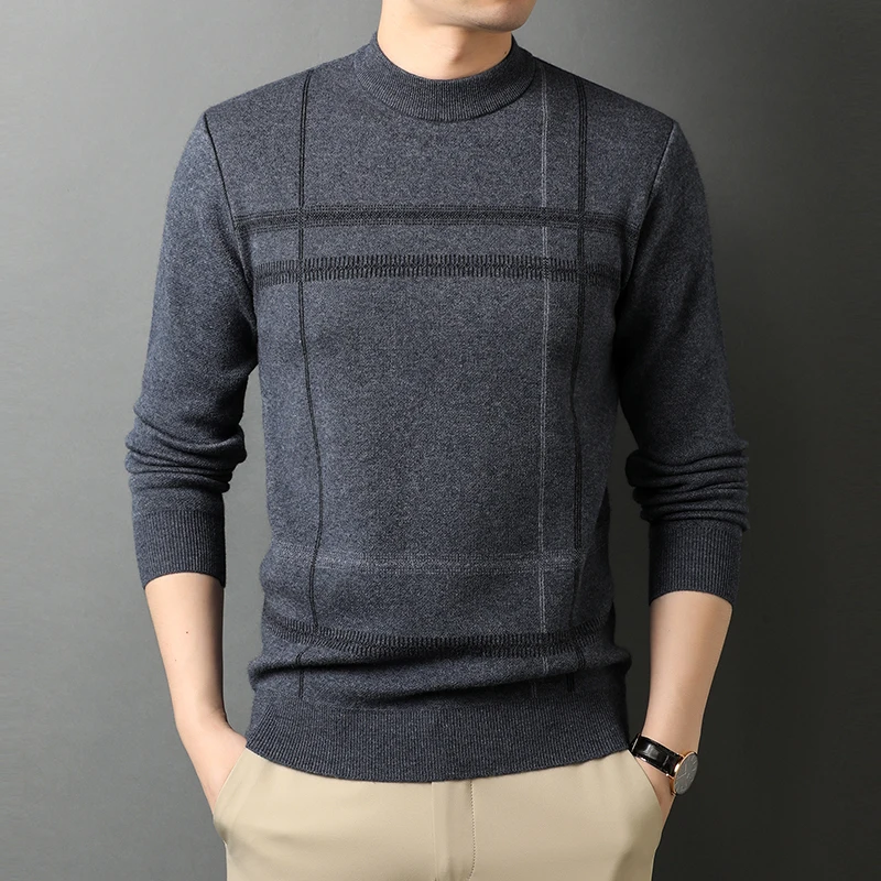 

Men Sweater 2020 Autumn Winter Striped Jersey Jumper Pullover Man Half Turtleneck Knitted Warm Sweaters