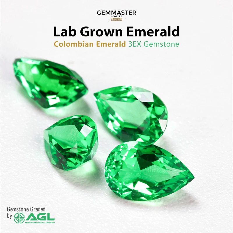 Pear Lab Grown Emerald Vivid Green With AGL Certificate VVS VS Emerald Green Stone Custom Jewelry Lab Colombia Emerald