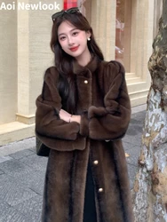 Vintage Fashion Goddess Fur Coat Women's Autumn Winter New Eco-Friendly Imitation Mink Hair Long Thickened Warm Commuting Jacket