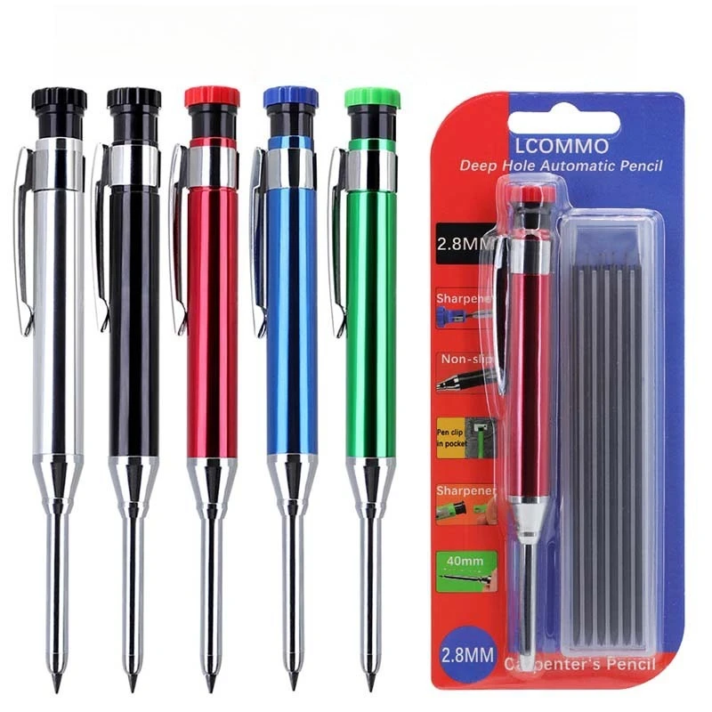 

Deep Hole Metal Long Head Woodworking Pencil Professional Engineering Woodworking Pen Marker 2.8mm Graphite Refill