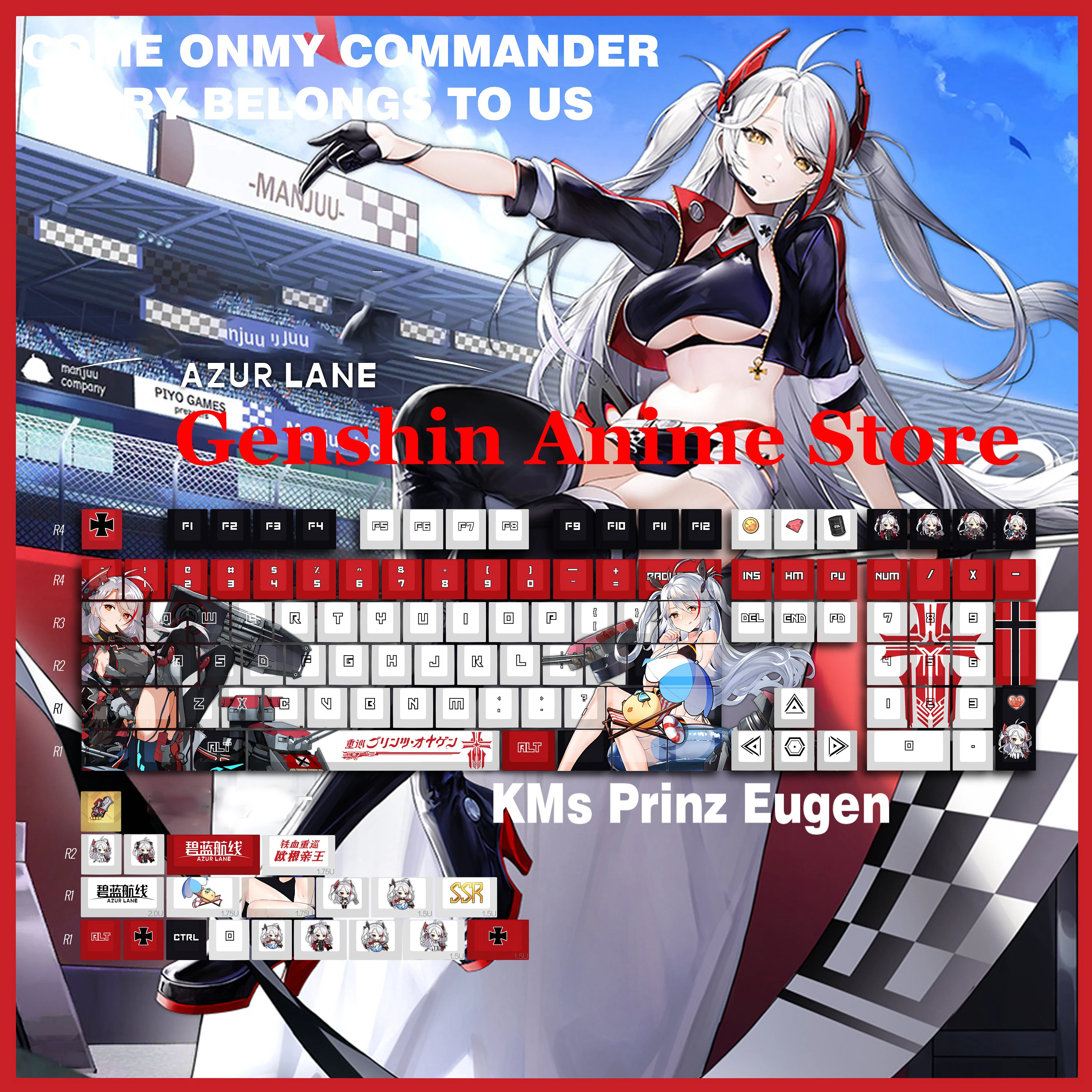 capuchons-de-touches-de-jeu-azur-lane-prinz-eugen-pbt-accessoires-de-cosplay-axe-lateral-grave-kycaps-mecaniques-fournitures-de-table-de-jeu