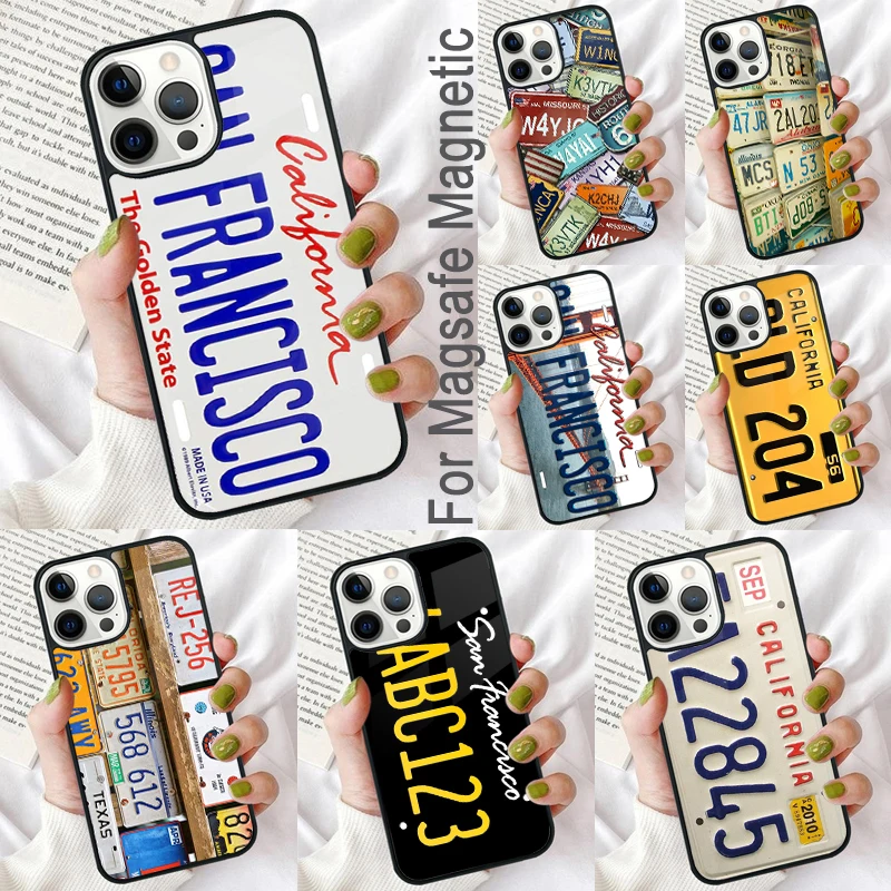 

Магнитный мягкий чехол с номерным знаком для iPhone 16 Promax 15 Pro 13 14 Plus 11 12 Mini MagSafe Coque