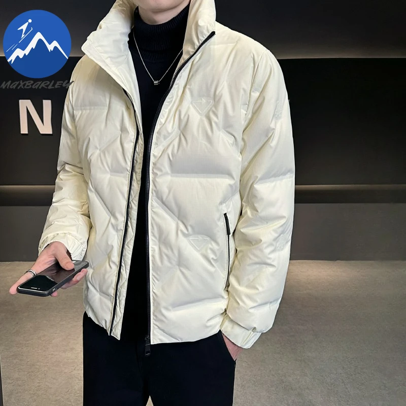 Maxbarley Men Down Jacket Fashion Stand Collar Business Casual Thickened Warm Parka Premium Work Windproof Autumn Winter Coat