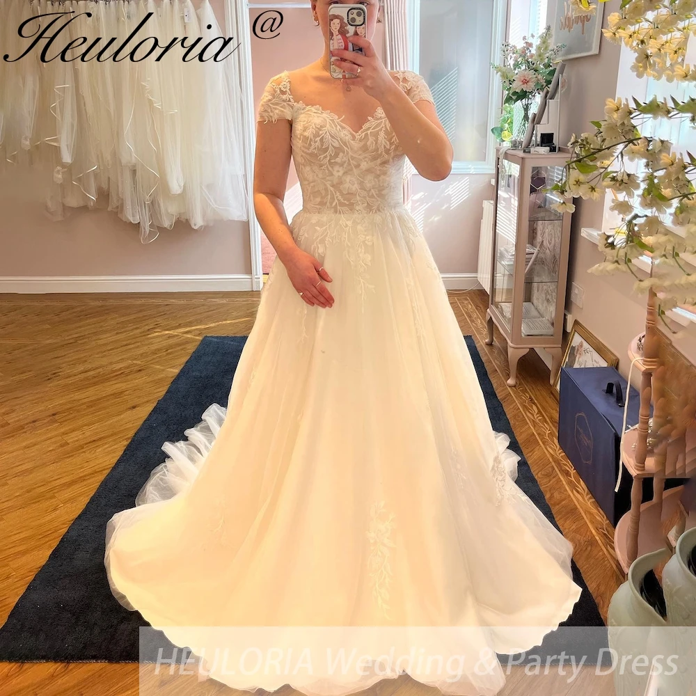 

HEULORIA Boho Wedding Dresssweetheart cap sleeve lace bride dress plus size robe de mariee A line Wedding Bridal Gown