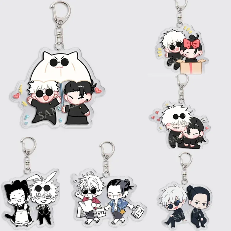 Cartoon Satoru Gojo Geto Characters Anime Keychain Acrylic Keyring Double Figures Pendant Strap Figure Hanging Accessories 2024