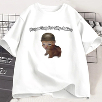 Reporting for Silly Duties Funny Cat Meme T-shirt Women Casual Short Sleeve Kitten Tee Silly Weird Tees Streetwear Clothing Y2K
